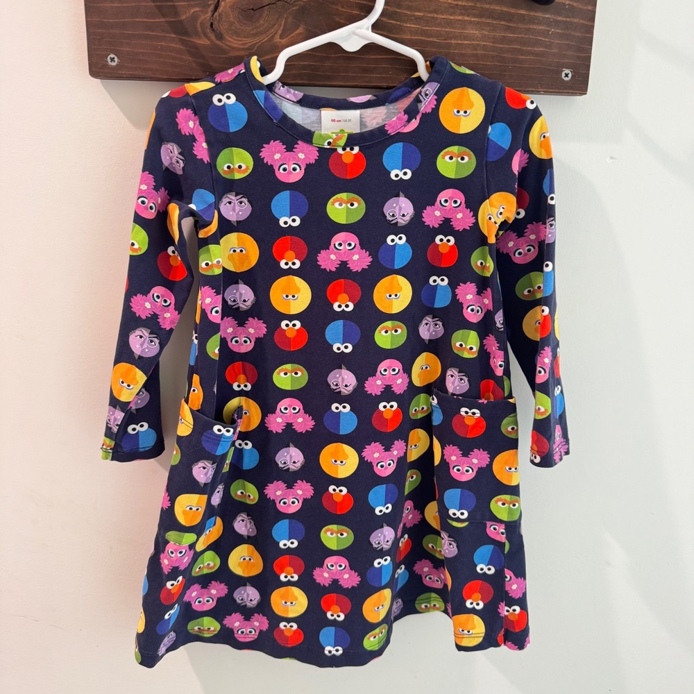 Hanna Andersson Sesame Street Dress Kids 3T 90cm Elmo Cookie Monster Navy Blue